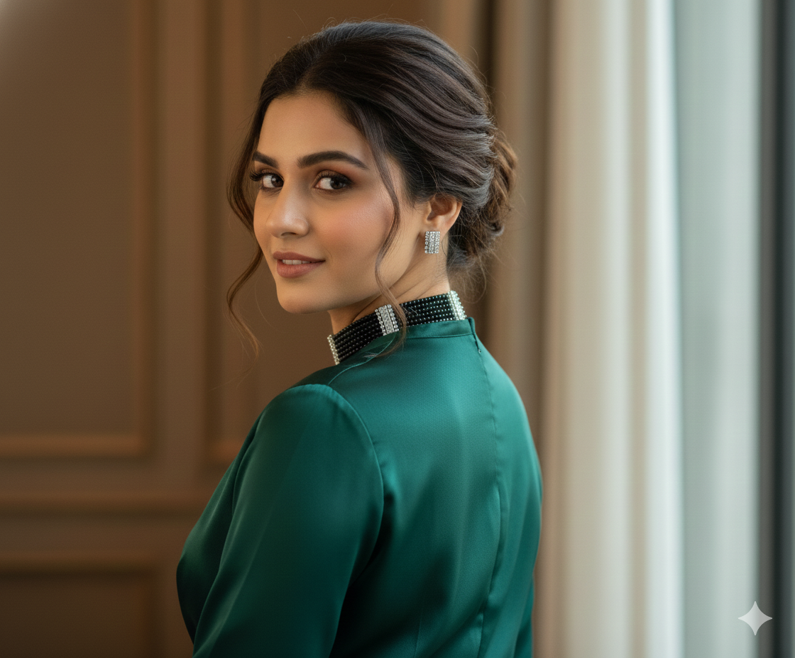 Glamour Noir: Multi-Strand Beaded Choker Set with Crystal Bars