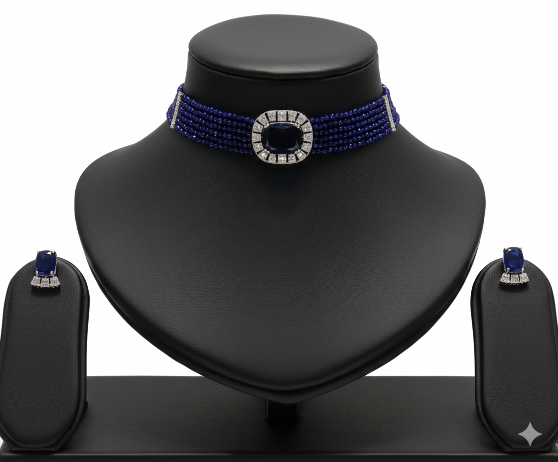 Exquisite Emerald  Beaded Choker & Earring Set