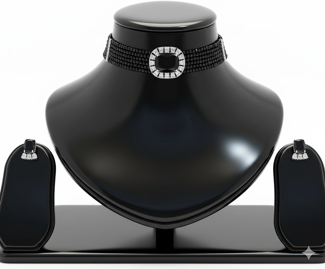 Exquisite Emerald  Beaded Choker & Earring Set