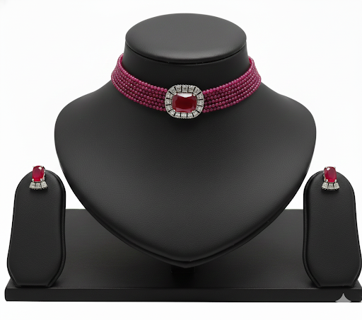 Exquisite Emerald  Beaded Choker & Earring Set