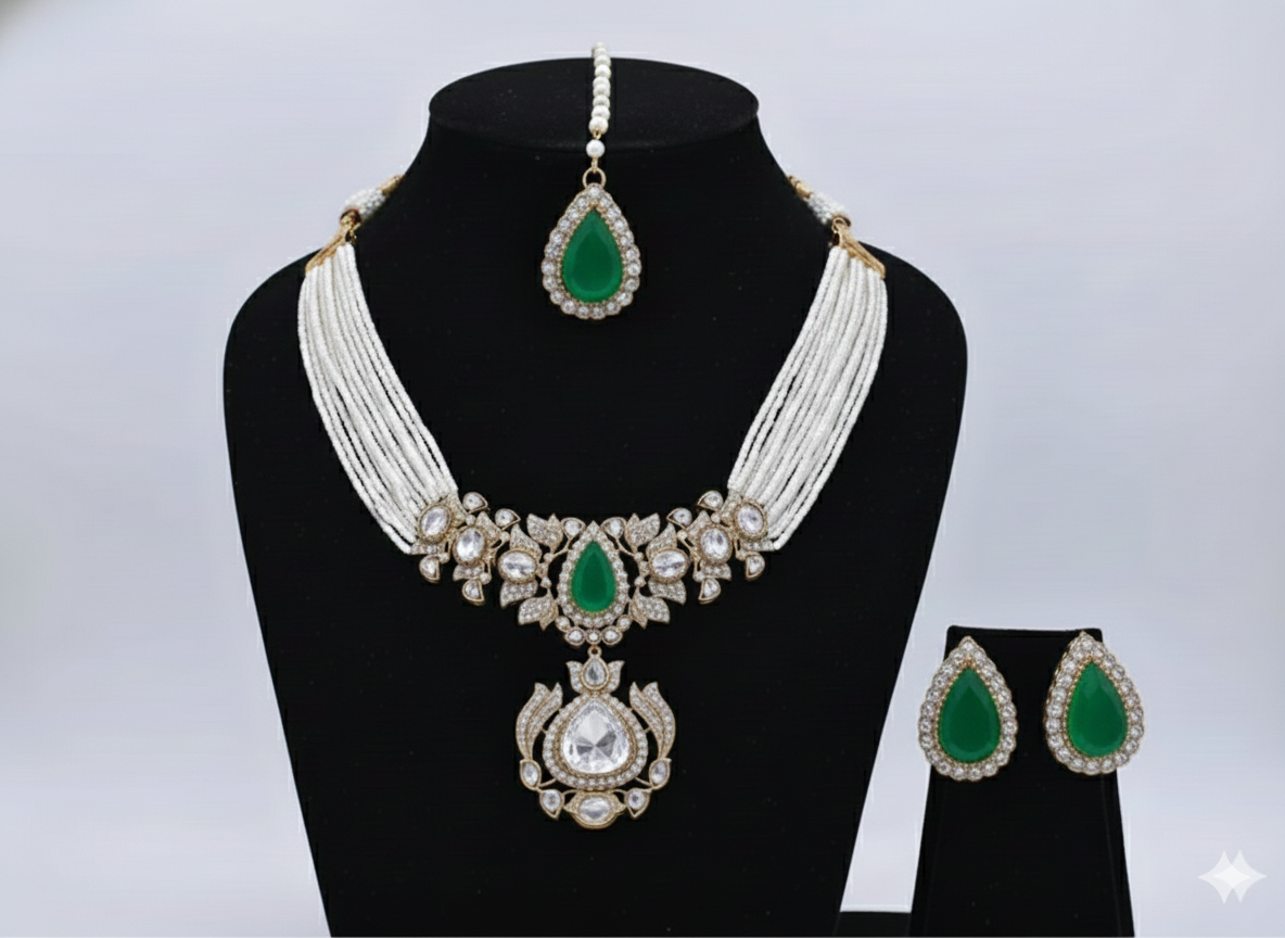 Royal Emerald Kundan Pearl Choker Set DSLC 07