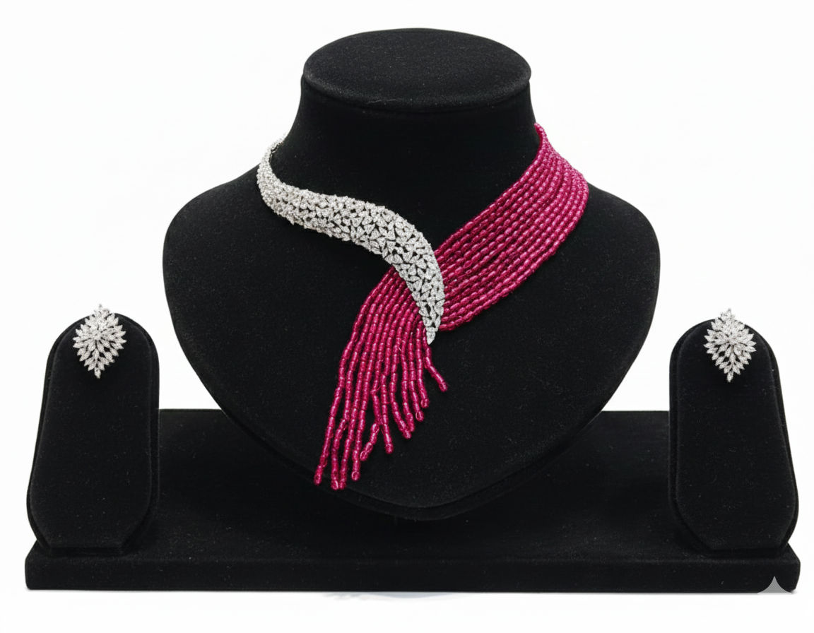 Emerald Cascade Diamond-Style Beaded Necklace Set