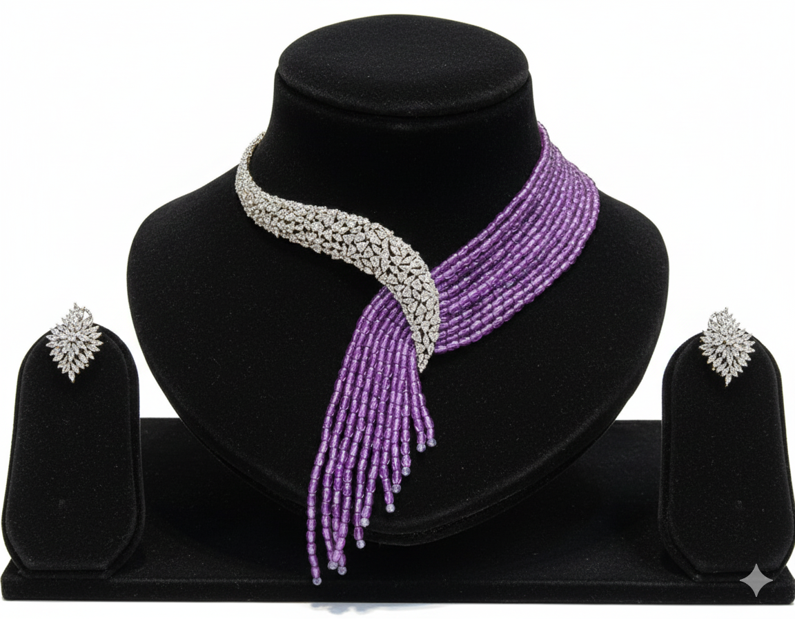 Emerald Cascade Diamond-Style Beaded Necklace Set