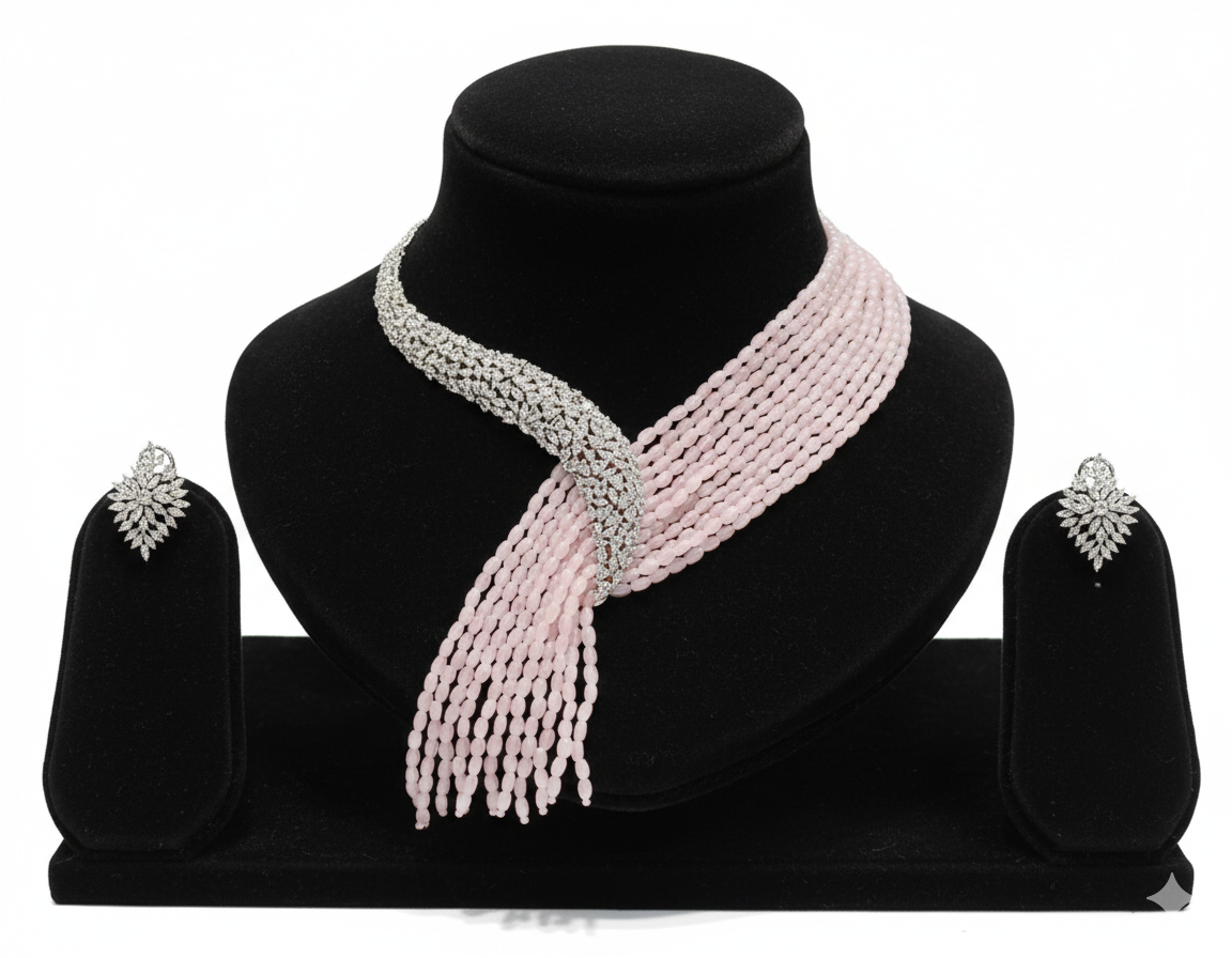 Emerald Cascade Diamond-Style Beaded Necklace Set