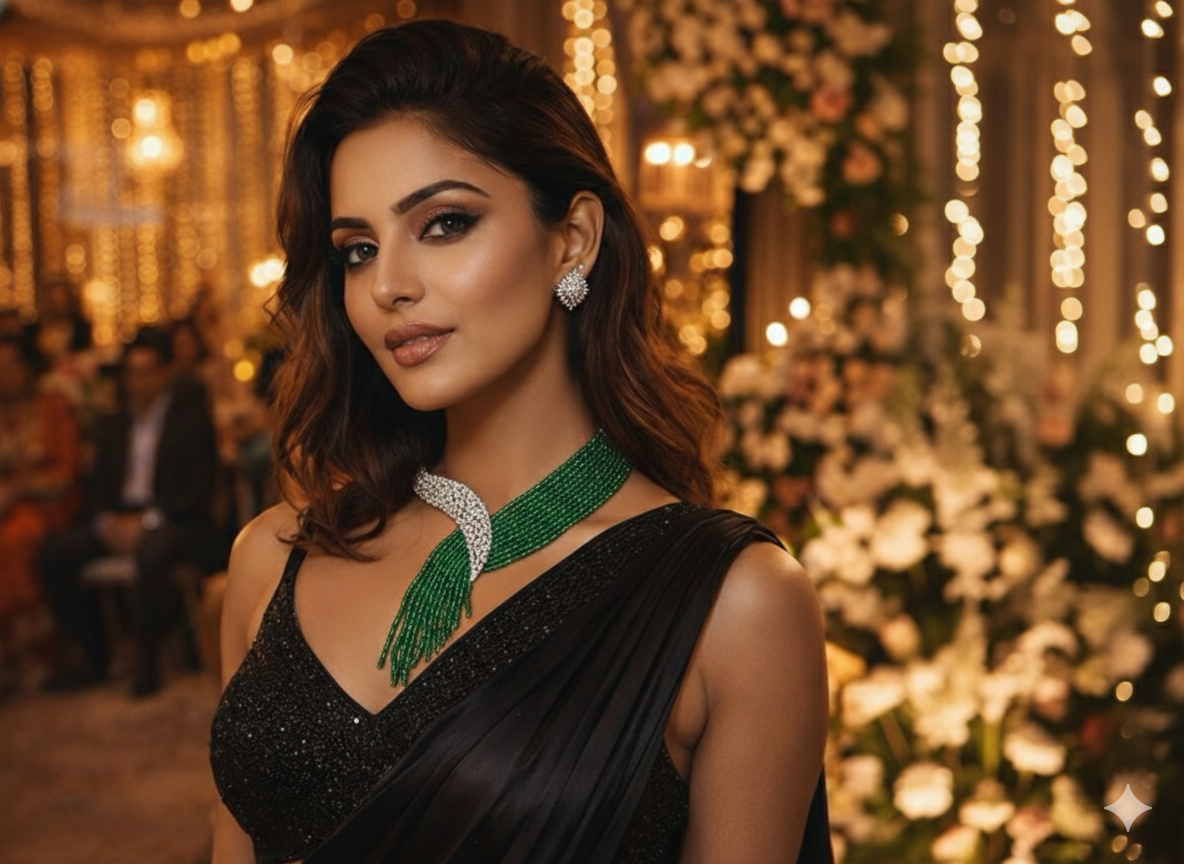 Emerald Cascade Diamond-Style Beaded Necklace Set