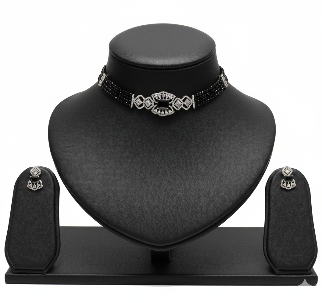 Emerald Luxe Beaded Choker Set with Diamond-Inspired Motif RJ