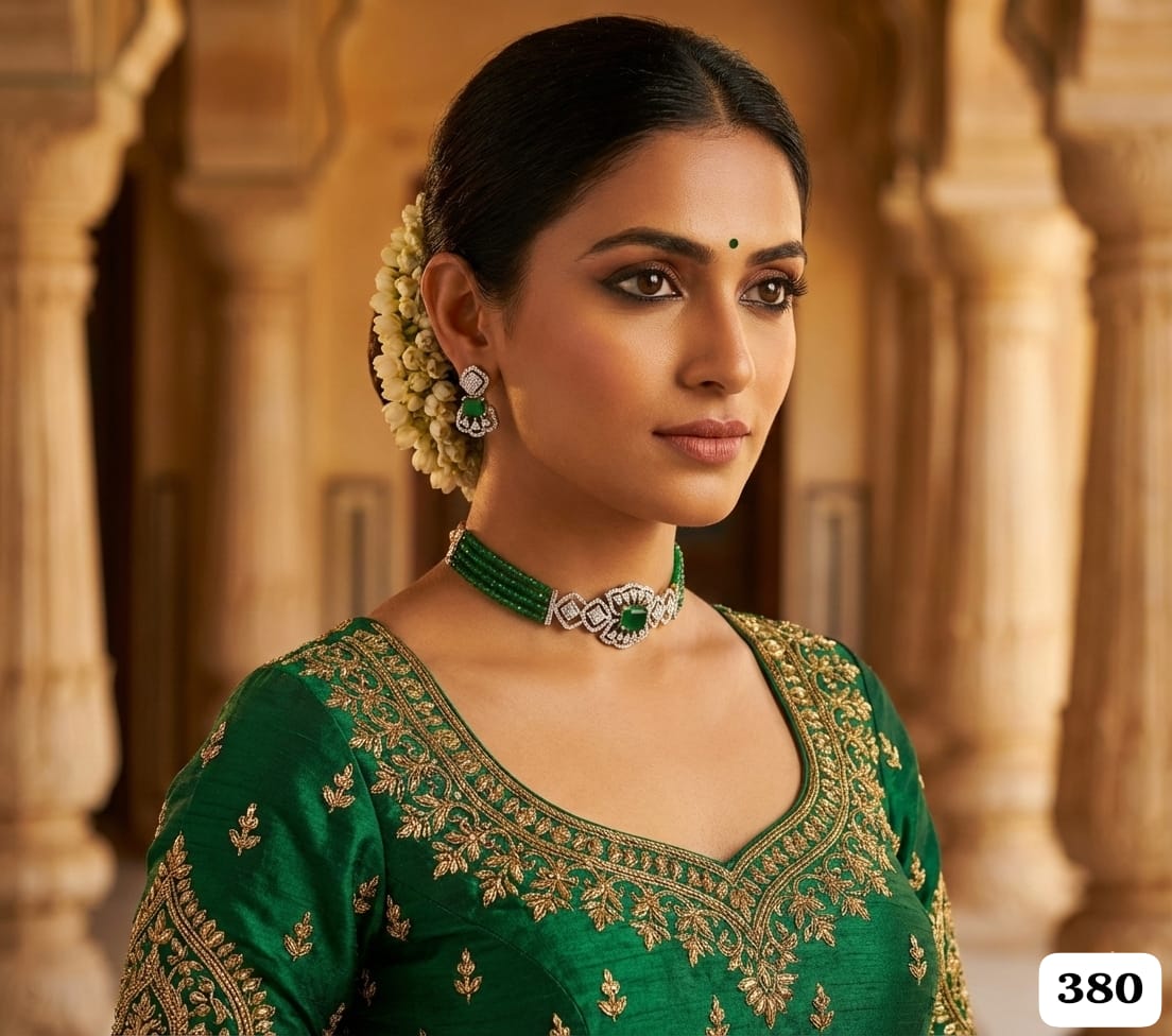 Emerald Luxe Beaded Choker Set with Diamond-Inspired Motif RJ