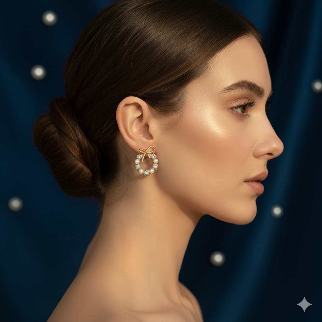 Drizzling Stars Golden Grace Pearl Wreath Earrings