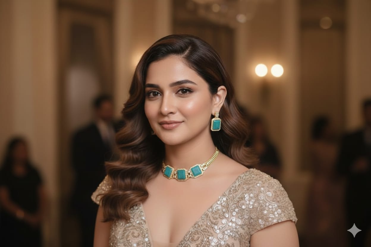 Regal Azure Emerald-Tone Statement Necklace Set DSLC 08