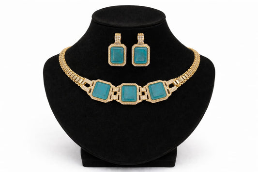 Regal Azure Emerald-Tone Statement Necklace Set DSLC 08
