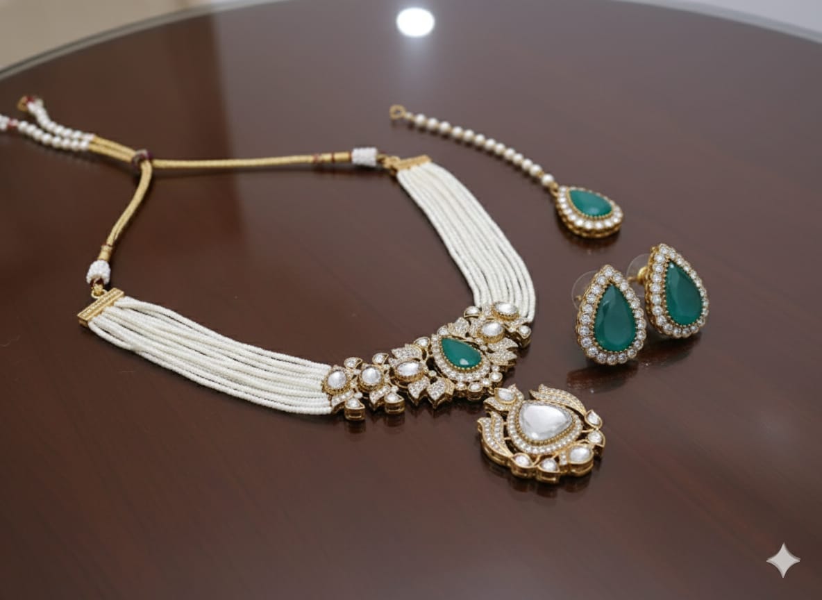 Royal Emerald Kundan Pearl Choker Set DSLC 07