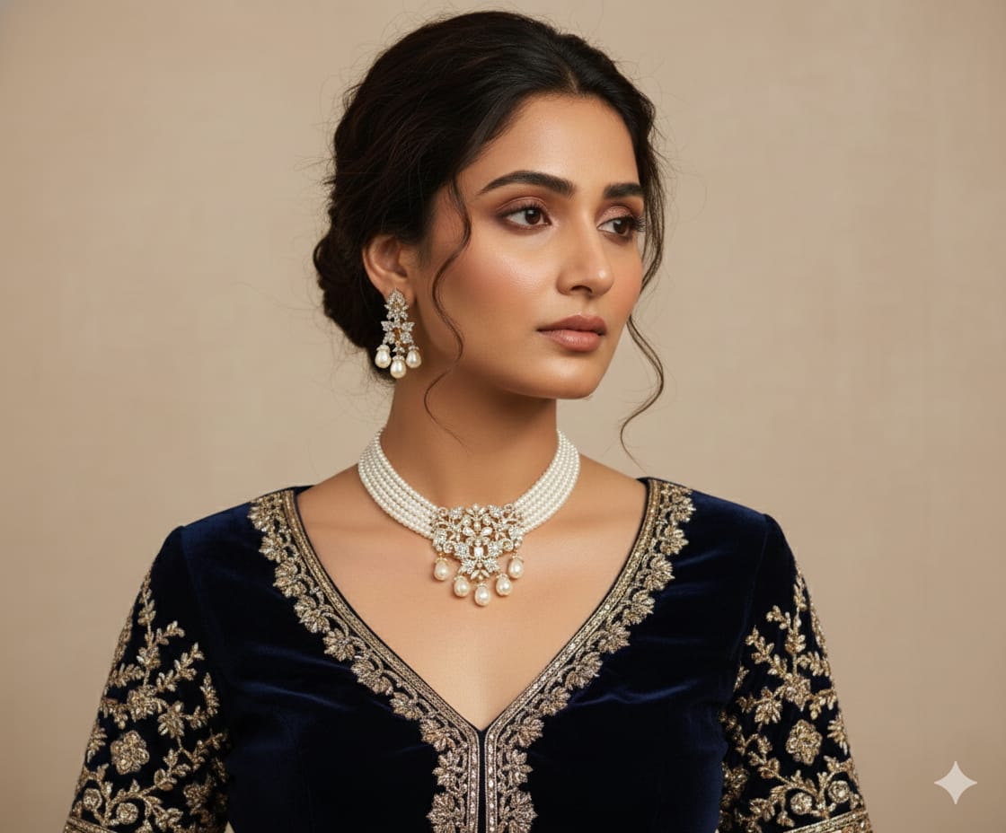 Ivory Pearl Blossom Choker Set