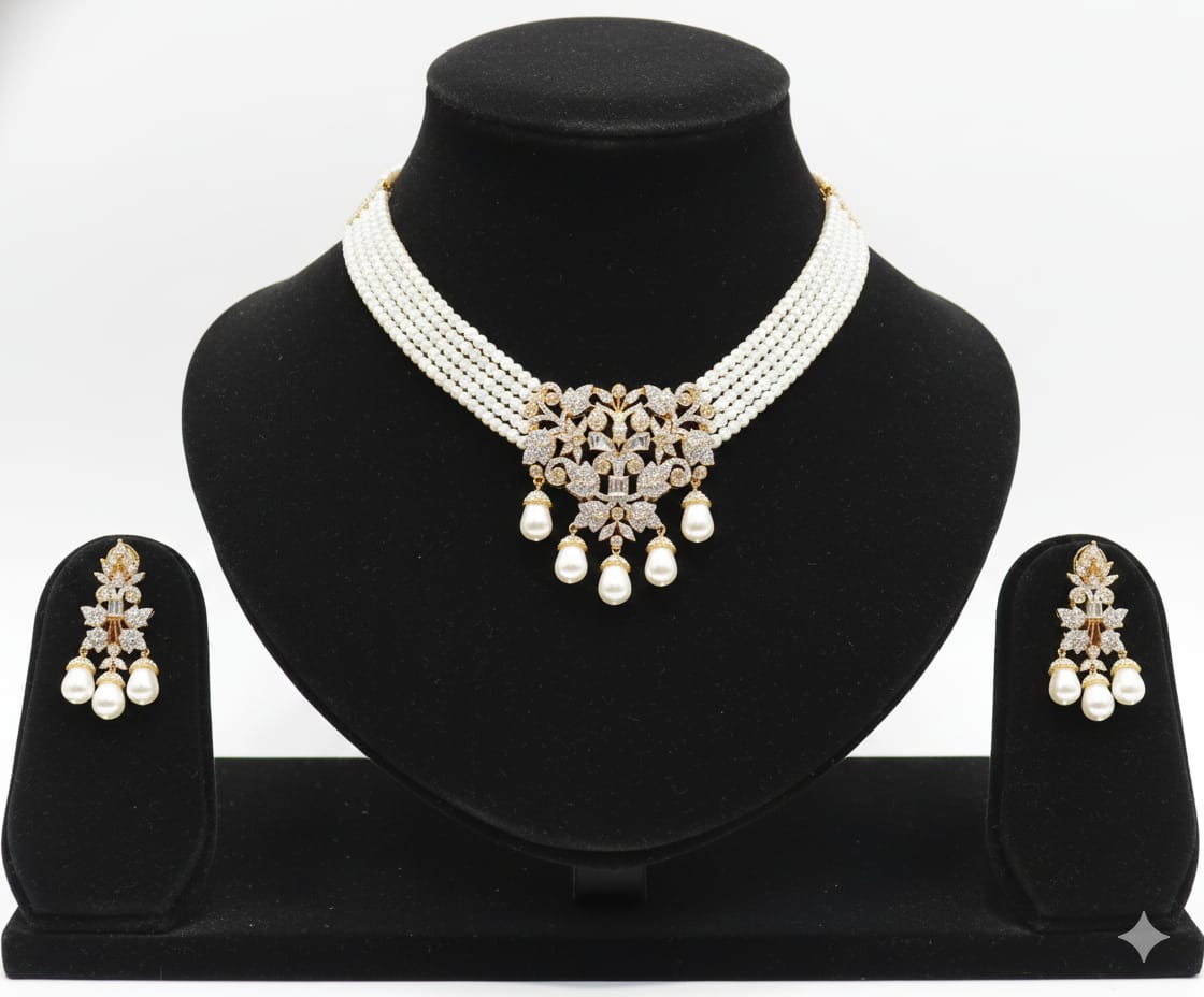 Ivory Pearl Blossom Choker Set