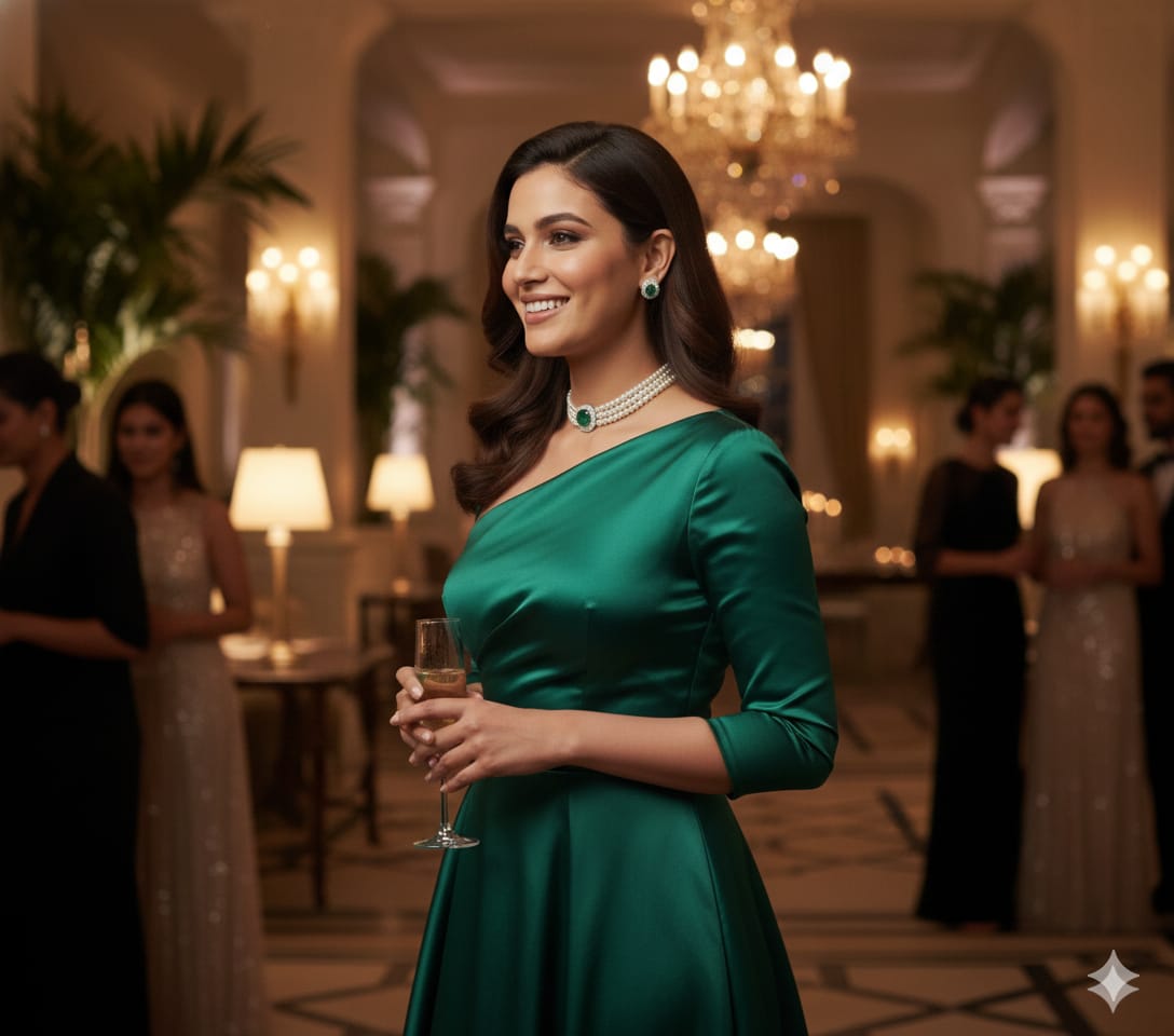 Emerald Glow Pearl Statement Choker