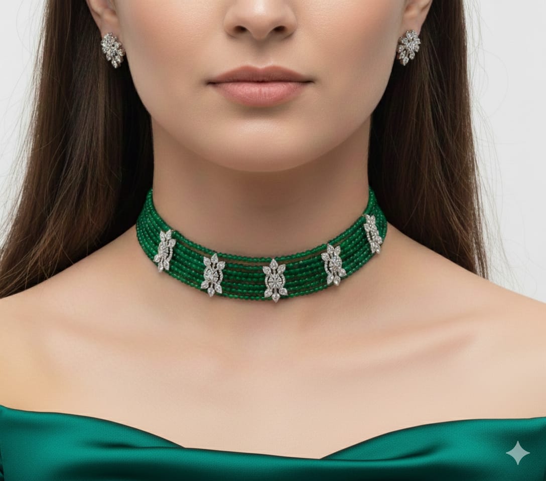 Emerald Royale Beaded Choker Set