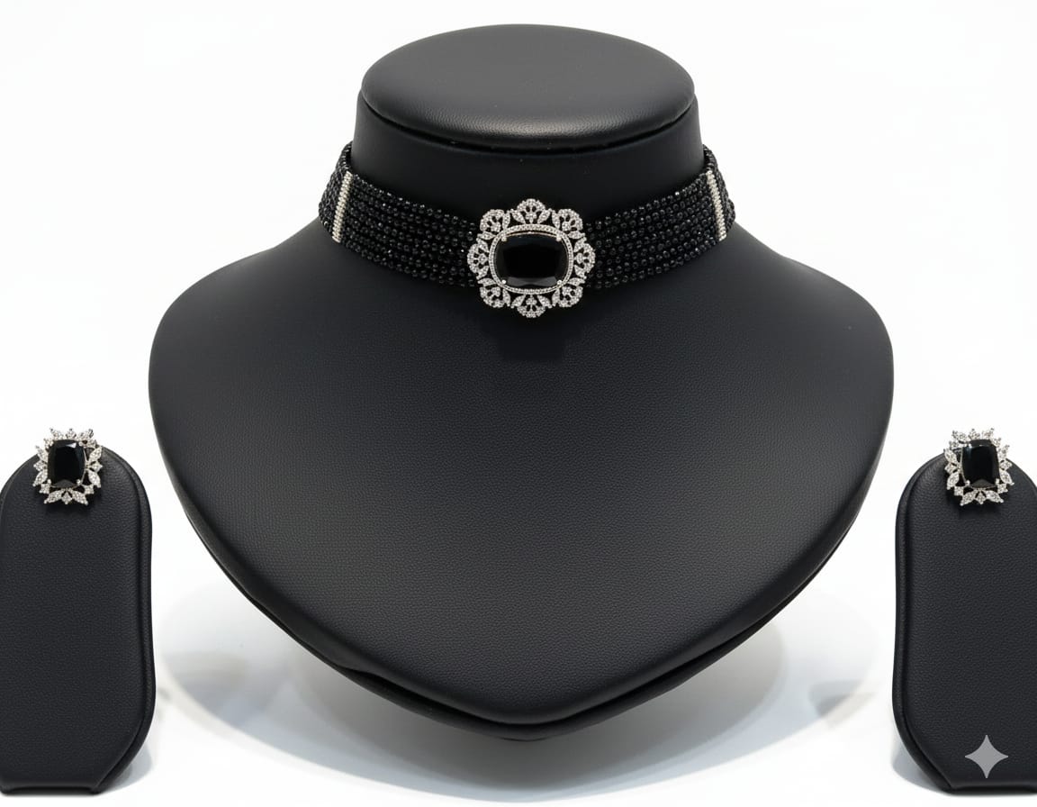 Emeralds Multi-Strand Beaded Choker Set with Cushion-Cut Pendant and Matching Studs