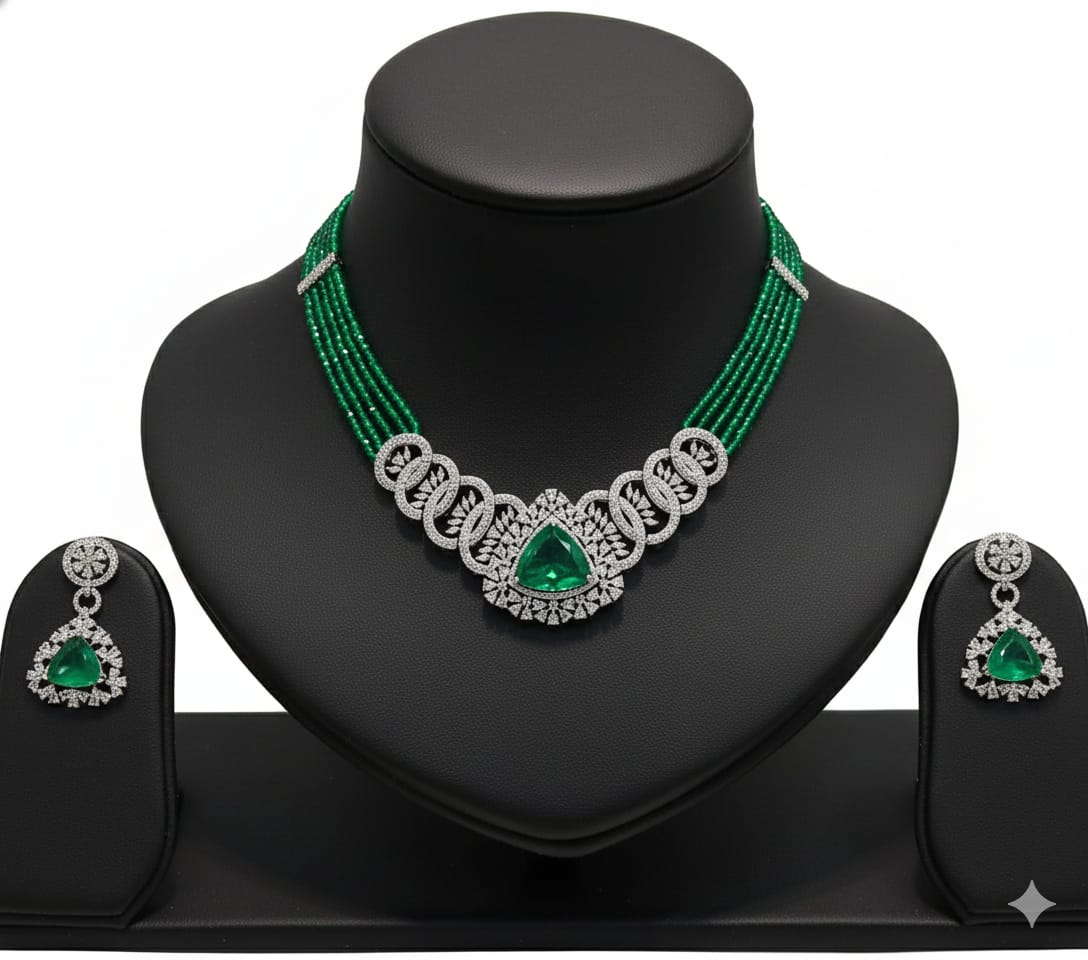 Sapphire Aura Premium Necklace & Earring Set RJ