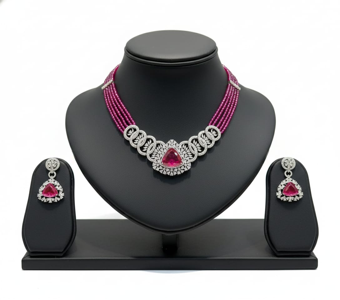 Sapphire Aura Premium Necklace & Earring Set RJ