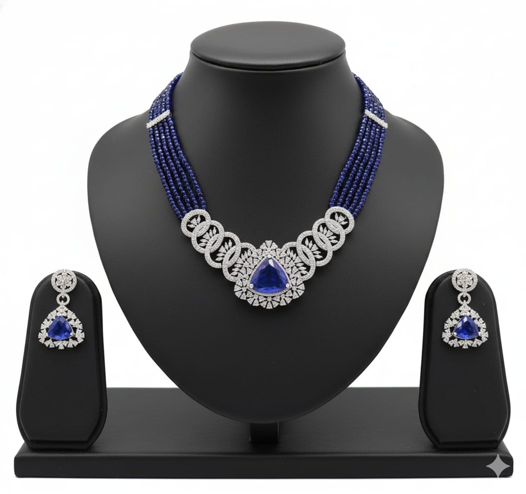 Sapphire Aura Premium Necklace & Earring Set RJ