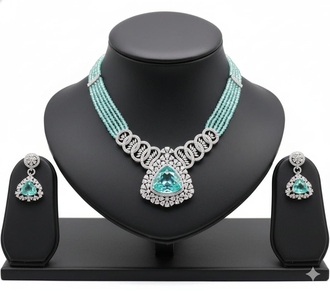 Sapphire Aura Premium Necklace & Earring Set RJ