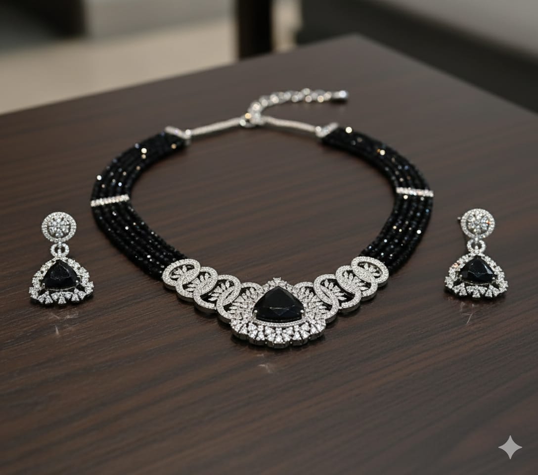 Sapphire Aura Premium Necklace & Earring Set RJ