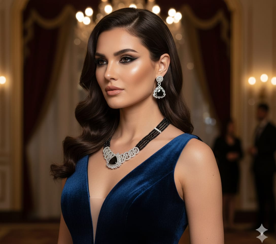 Sapphire Aura Premium Necklace & Earring Set RJ