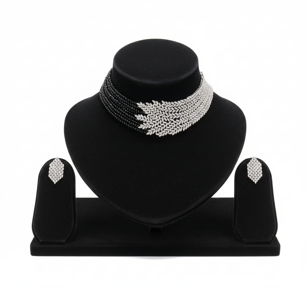 Noir Spark Leaf Design Choker Jewellery Set RJ