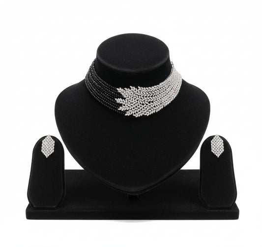 Noir Spark Leaf Design Choker Jewellery Set RJ