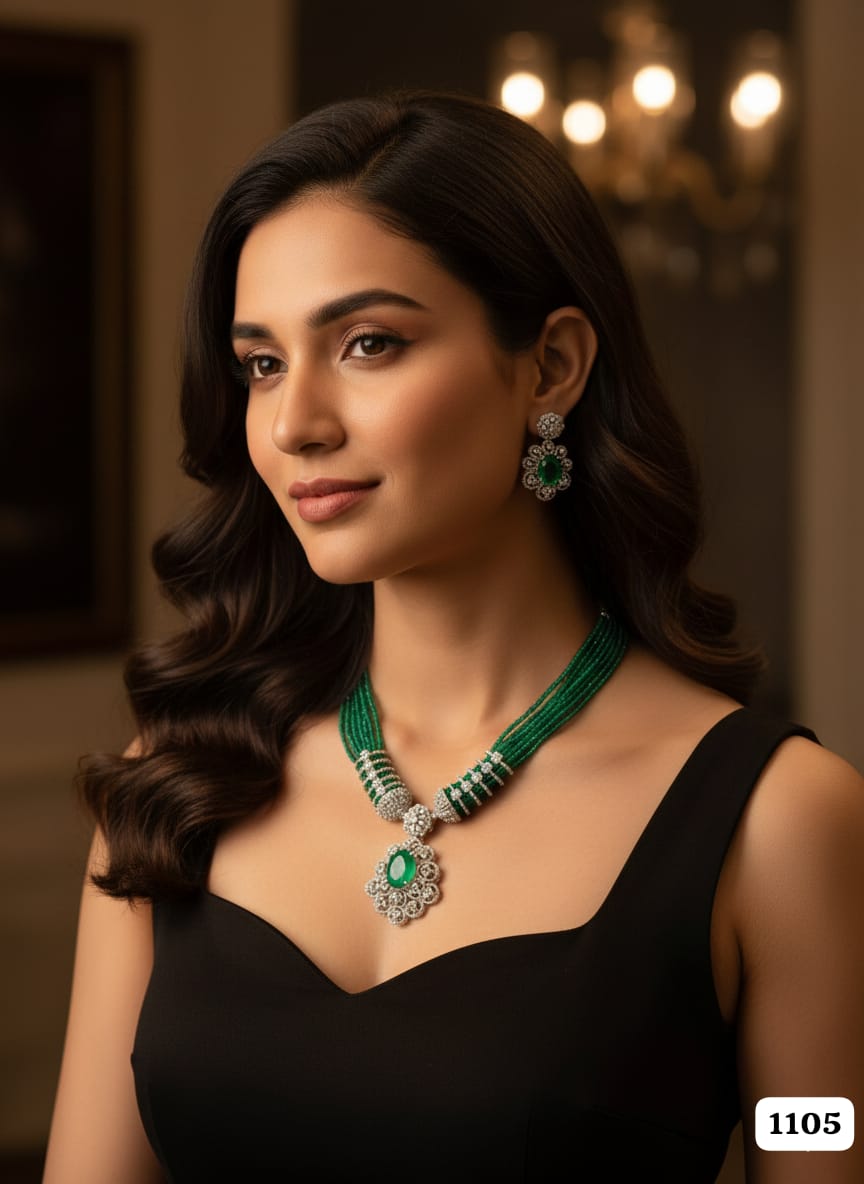 The Regal Emerald Suite: Beaded Statement Necklace & Earring Set RJ