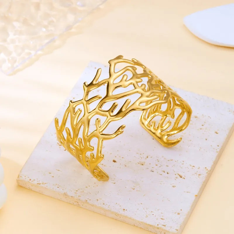 Drizzling Stars Golden Coral Whisper Cuff Bracelet