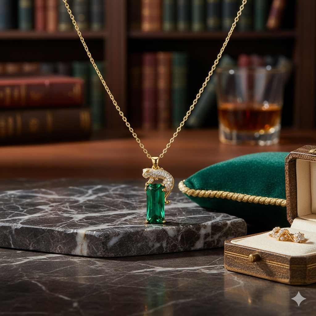 Drizzling Stars Emerald Panther Elegance Necklace